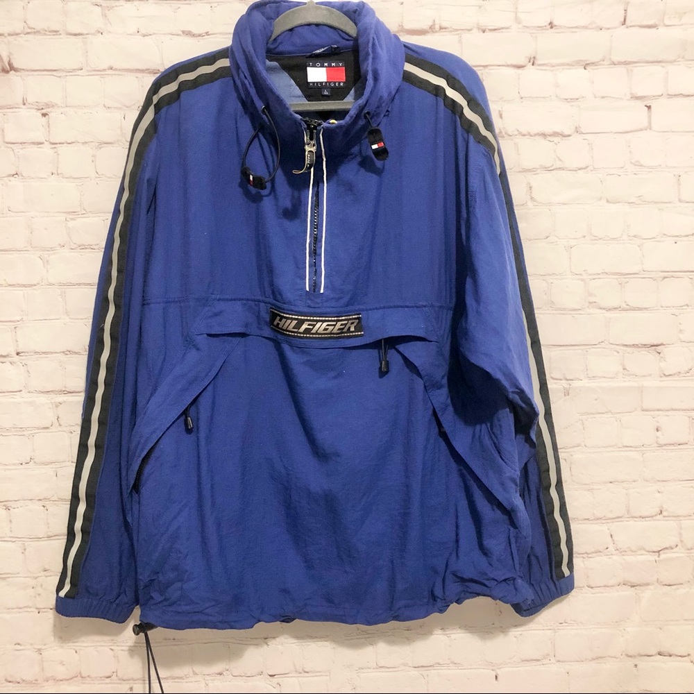 VINTAGE 90s TOMMY HILFIGER BLUE WINDBREAKER HIP HOP MENS LARGE